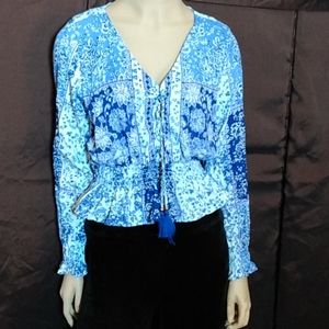 Cute blue and white medium blouse